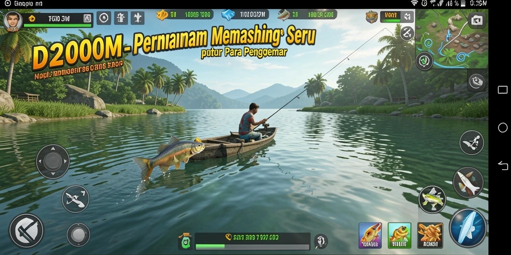 Tampilan gameplay D200M yang menarik saat memancing di laut.